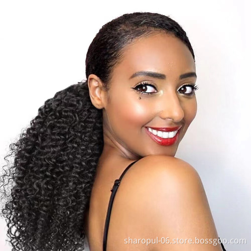 pixie curly ponytail synthetic hair black color kinky straight water wave very big size ponytail